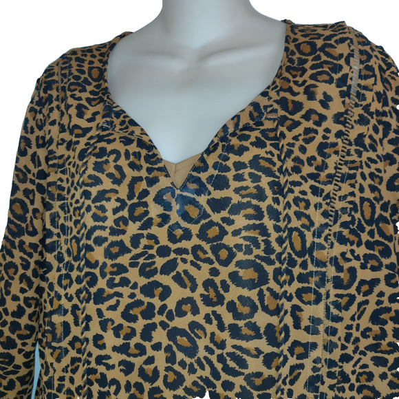 Time And Tru LEOPARD Babydoll SMOCK Dress BOHO Hippie Peasant Animal Sz L 12-14 - Picture 6 of 15